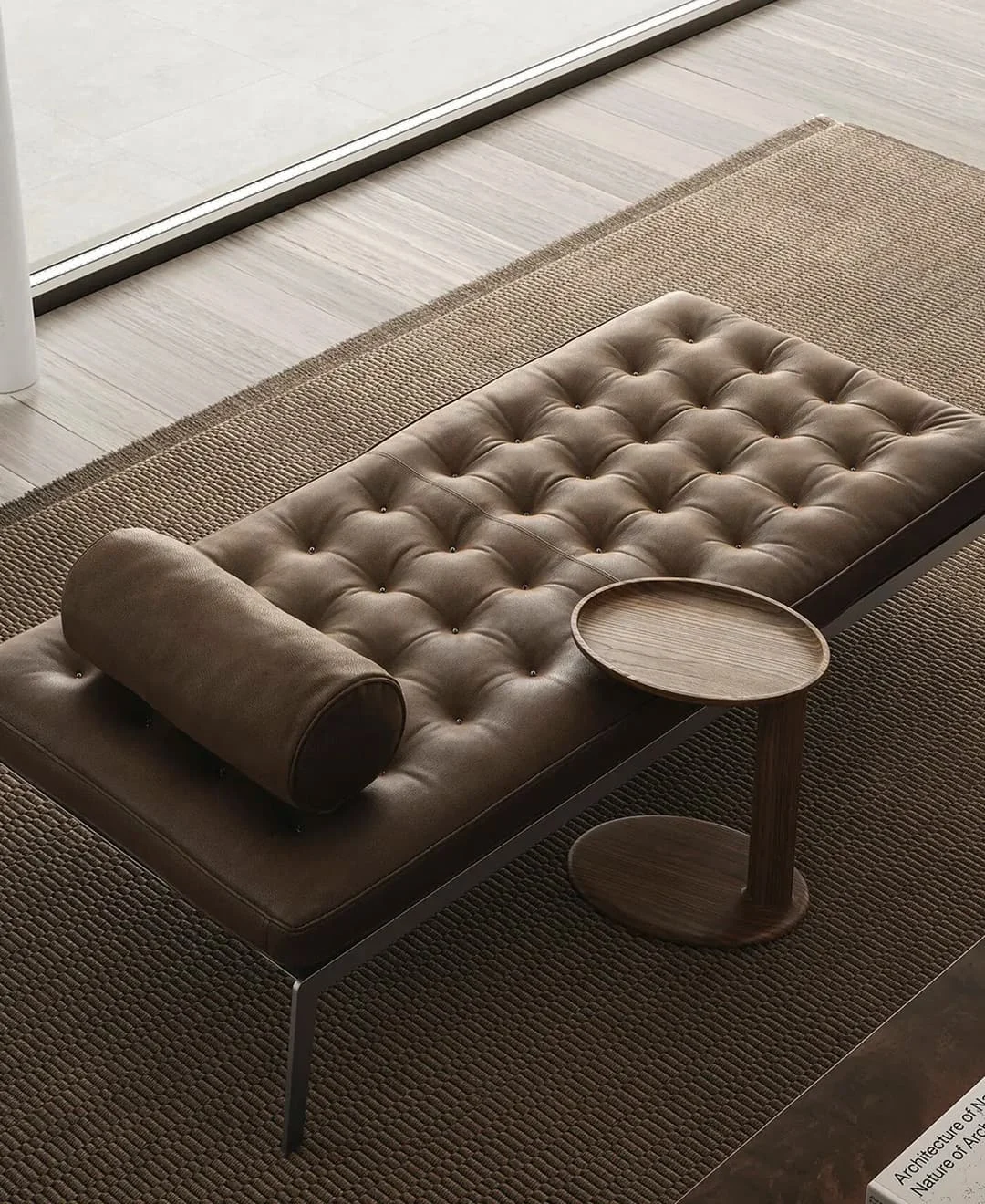 liege leder braun beistelltisch holz